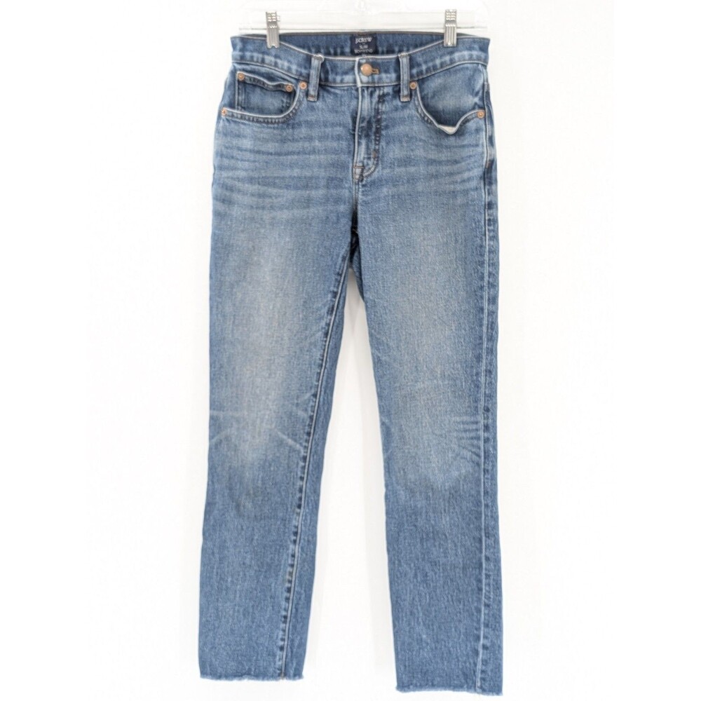 J. Crew Medium Wash Mid Rise Slim Boyfriend Denim Frayed End Jeans Size 24